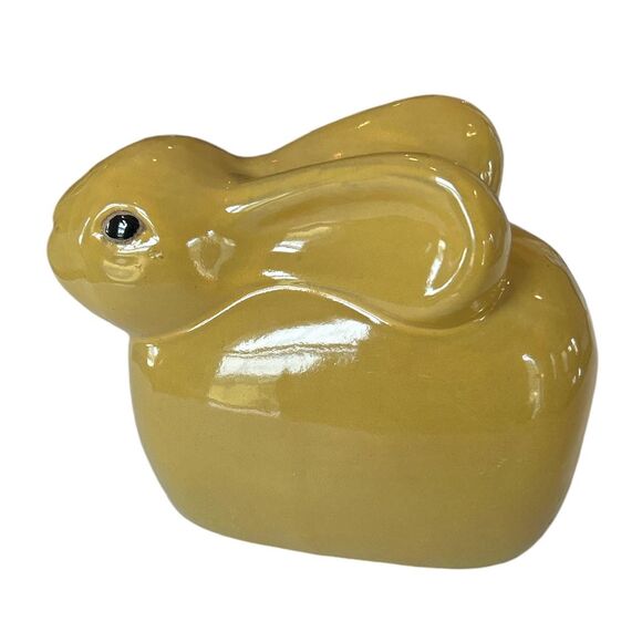 Vintage Yellow Mustard Colored Bunny Rabbit Ceramic Figurine - Picture 3 of 6